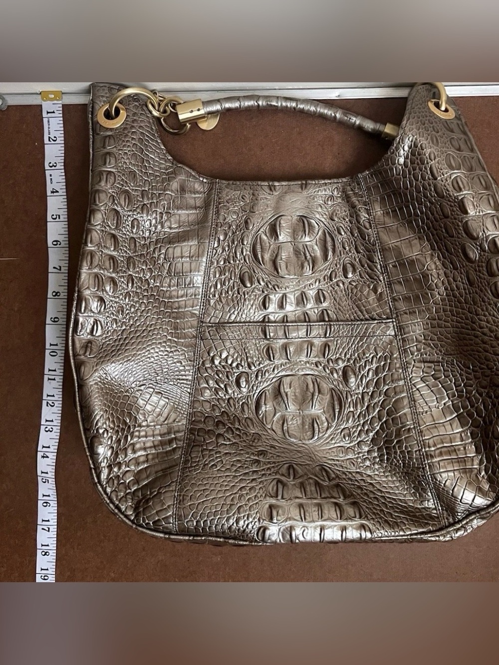 Brahmin Kathleen Exotic Leopard & Croc Leather Hobo Shoulder Bag Gold-tone  EUC - Picture 12 of 15